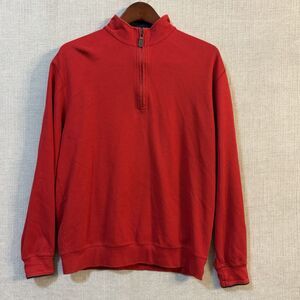 Orvis Sweater Mens Large 100% Pima Cotton Red 1/4 Zip Pullover Warm Cozy